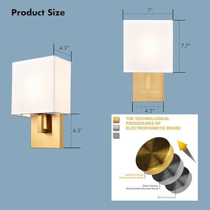 YUBOLE Gold Wall Sconces Mid Century Wall Light with Linen Shade Set of 2 Lamps Wall Mounted for Bedroom Stairway Indoor or Hotel-Hardwired