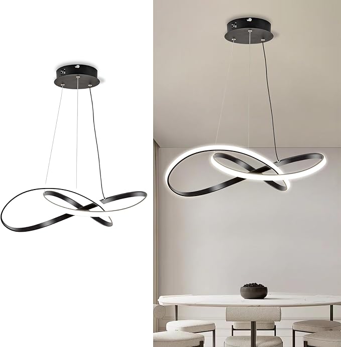 Modern LED Pendant Light Fixture，Black Contemporary Ceiling Hanging Fixture with Irregular Ring Lights for Dining Living Room Bedroom Kitchen Island Cafe（4000K，Neutral Light ）