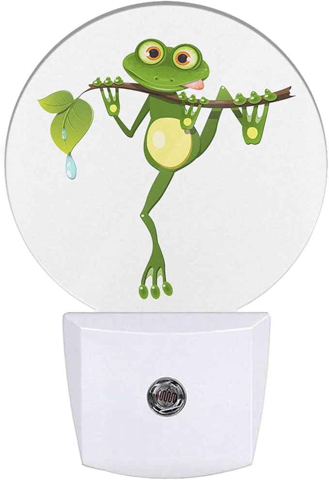 EKOBLA Frog Plug-in Night Light, Frog Holding Green Leaf Fun LED Nightlight with Auto Sensor for Bedroom & Bathroom
