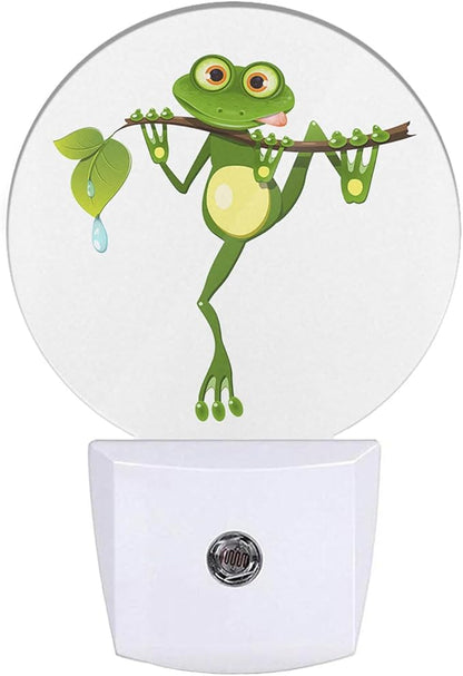 EKOBLA Frog Plug-in Night Light, Frog Holding Green Leaf Fun LED Nightlight with Auto Sensor for Bedroom & Bathroom