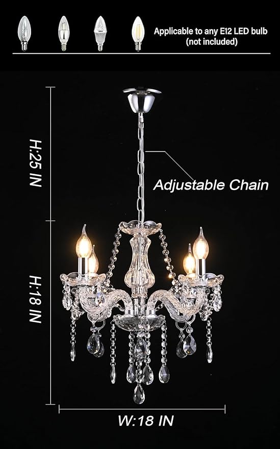 MALOSA Clear Crystal Chandeliers,Vintage Small Chandelier,Glass Mini Chandelier for Dining Room,Girls Bedroom,Living Room,Closet,Wedding Decoration