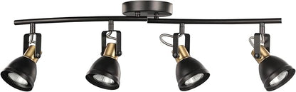 4 Light Track Lighting Kit, Matt Black Brass Finish 4 Way Adjustable with Moden Flush Mount Ceiling Spotlight for Kitchen,Dining,Living Room,Home Improvement
