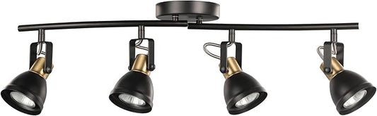 4 Light Track Lighting Kit, Matt Black Brass Finish 4 Way Adjustable with Moden Flush Mount Ceiling Spotlight for Kitchen,Dining,Living Room,Home Improvement