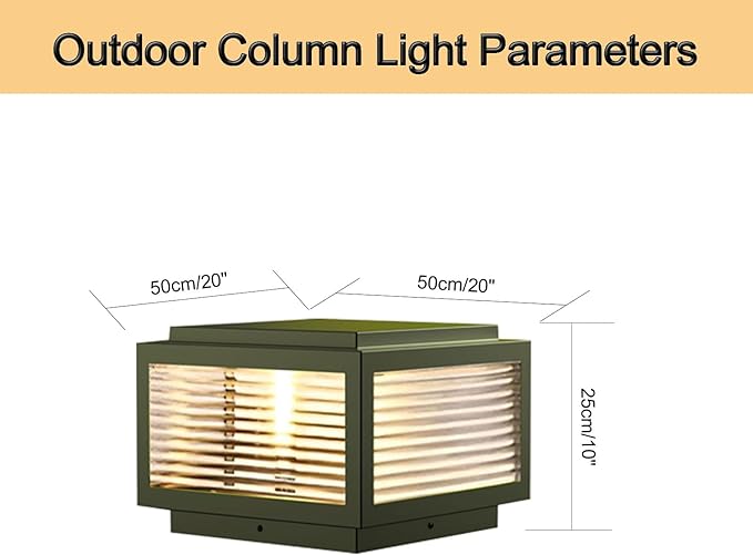 Outdoor Post Light,20X20 in Large Wired Lantern Column Lamp,Garden Light,for Mailbox, Flat Surface Patio Garden Decoration with IP54 Waterproof E26 Replaceable Light Bulb Post lamp
