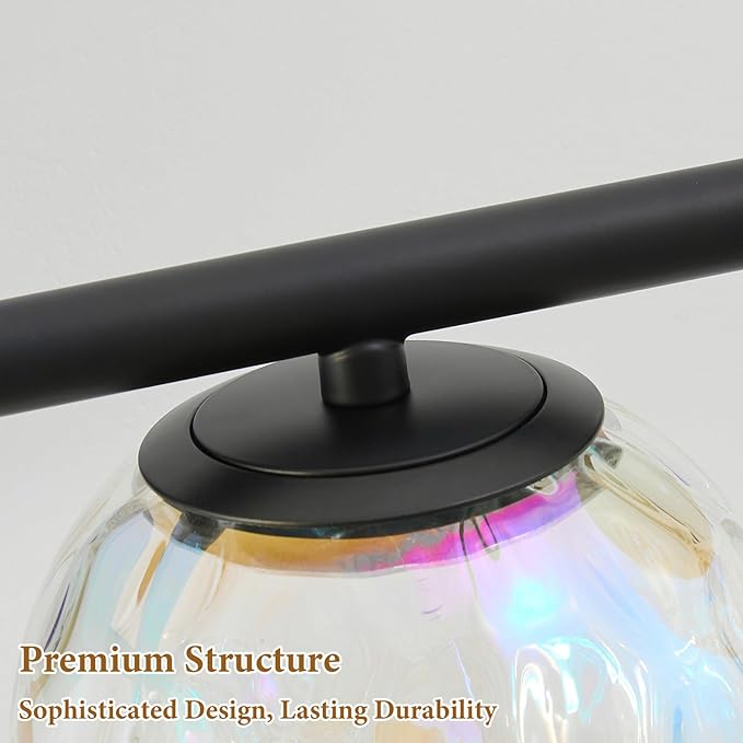 Black LED Bathroom Vanity Light: 5-Light Stained Hammered Glass Colorful Globe Vanity Light Fixtures - Unique Mid Century Modern Dimmable Wall Lights For Bedroom Bath Room Makeup Living Room Fireplace