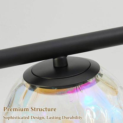 Black LED Bathroom Vanity Light: 5-Light Stained Hammered Glass Colorful Globe Vanity Light Fixtures - Unique Mid Century Modern Dimmable Wall Lights For Bedroom Bath Room Makeup Living Room Fireplace