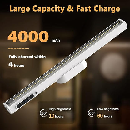 Rechargeable Magnetic LED Light Bar with Remote, Under Cabinet Lighting Wireless, Battery Powered Operated Wall Strip Lights, Dimmable Desk Lamp for Mirror Closet Bathroom Kitchen – White