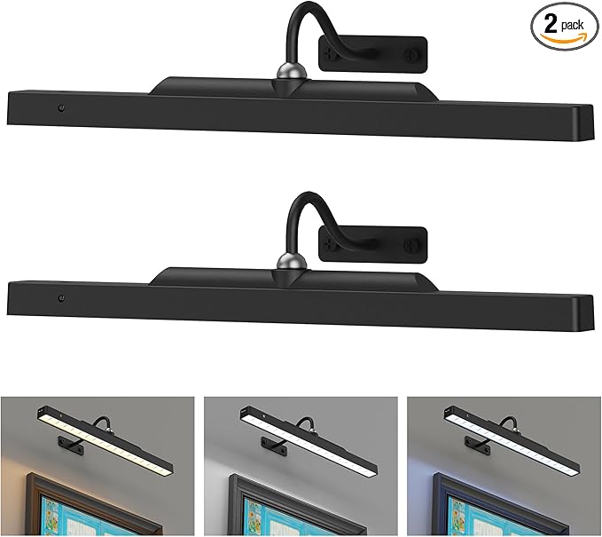2Pack Picture Light, 13Hrs Lasting Battery Operated Picture Lights for Paintings,16in Remote Control Display Art Light with Timer for Wall Painting, Frame, Portrait, Display,Artwork,Gallery- Black