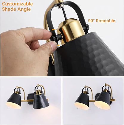 5-Lights Black and Gold Vanity Light, 40inch Modern Farmhouse Vanity Lights, Bathroom Light Fixtures Over Mirror with Hammered Metal Shade, Brushed Gold Wall Lamp for Bath Mirror Living Room Cabinet