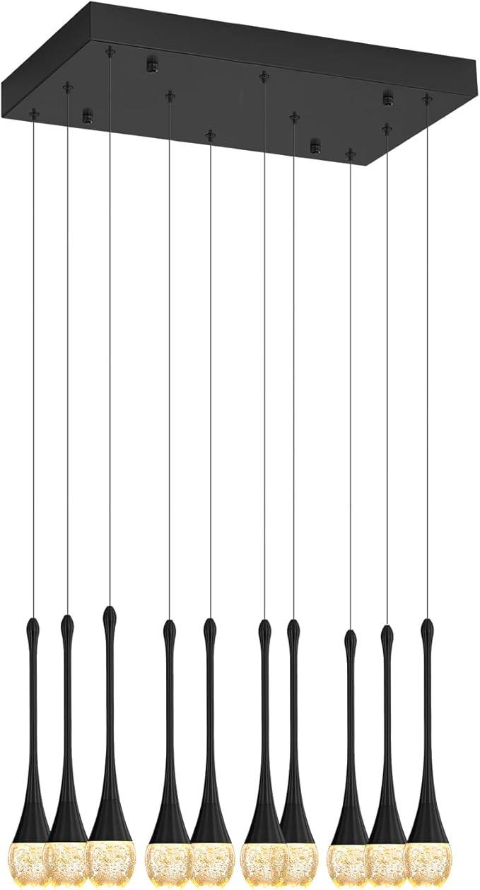 ykolupty Rectangular Chandeliers for Living Room Black Dining Room Lights Fixture Raindrop Pendant Lights Kitchen Island Crystal Chandelier for Staircase Hallway Foyer Entryway