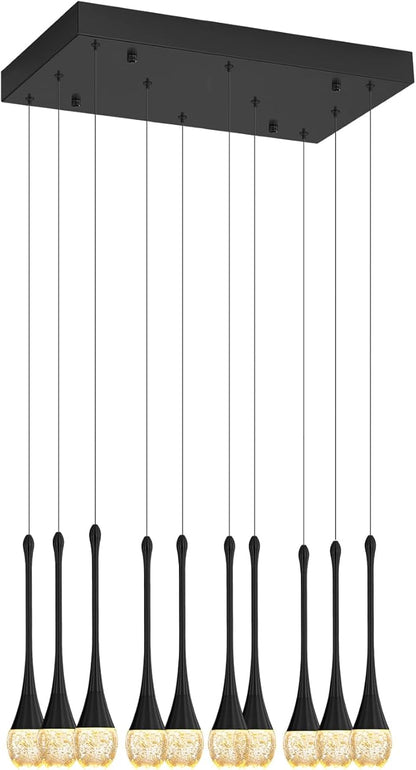 ykolupty Rectangular Chandeliers for Living Room Black Dining Room Lights Fixture Raindrop Pendant Lights Kitchen Island Crystal Chandelier for Staircase Hallway Foyer Entryway