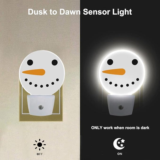 Cute Snowman Night Light Christmas Snowman Winter Plug-in Nightlight Auto Sensor LED Lighting for Men Women Boys Girls Christmas Thanksgiving Holiday Gifts