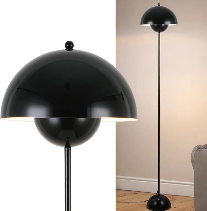 COSYLUX Modern Floor Lamp for Living Room, Industrial Tall Standing Lamp for Bedroom, Metal Shade Reflecting Light Reading Floor Lamp for Office, Nursery Room, Corner(Glossy Black)