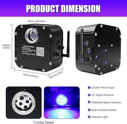 AZIMOM High Brightness 50W Twinkle 1000pcs*0.03in*13.1ft Fiber Optic Starlight Kits End Glow Fiber Strands Sound Activated Bluetooth/APP Remote Control Theater Ceiling Home Shop Lobby Roof Decor