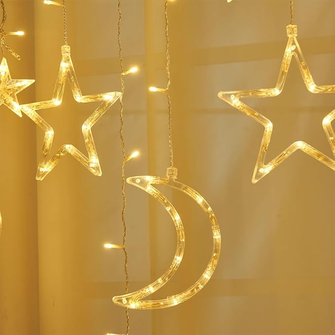 7.5ft Decorative Starry String Curtain Lights Moons and Stars LED Night Light for Home Decoration Party,Remote Control USB Powered