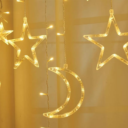 7.5ft Decorative Starry String Curtain Lights Moons and Stars LED Night Light for Home Decoration Party,Remote Control USB Powered