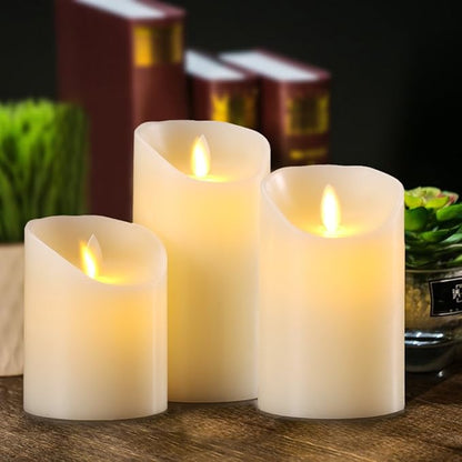 AKU TONPA Flameless Candles Battery Operated Pillar Real Wax Electric LED Flickering Candle Sets with Remote Control Cycling 24 Hours Timer, 4" 5" 6" Pack of 3 (Ivory)