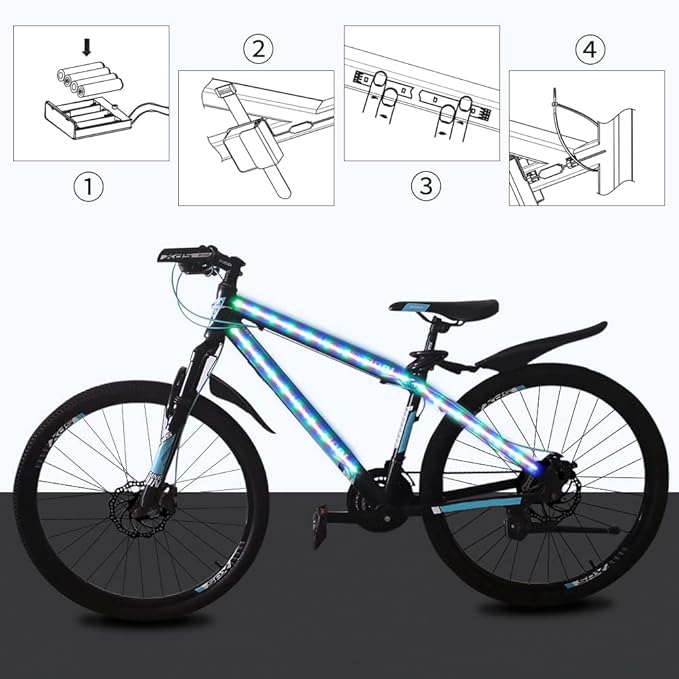 Bike Lights LED Bicycle Frame Light for Night Riding,Waterproof Strip Light Battery Powered with RGB Color, Bright Decoration Lights for Scooter,Trike,Bike Lighting Accessories