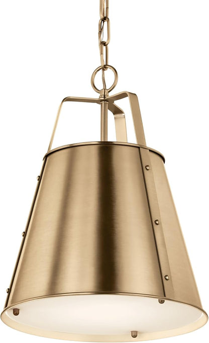 Kichler Etcher 1-Light Pendant Light Fixture with Etched Painted White Glass Diffuser in Champagne Bronze for Kitchen Island or Dining Room (17" x 13"), 52710CPZ