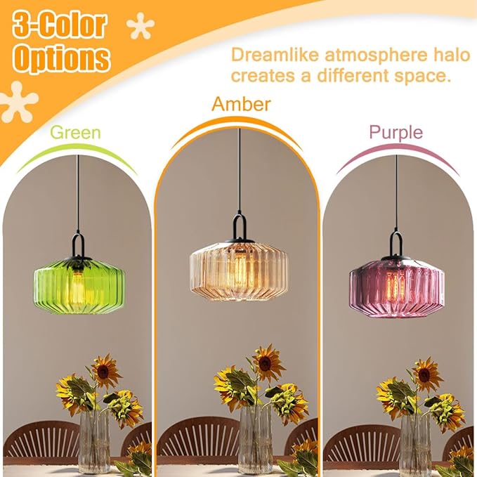 Glass Globe Pendant Light fixtures 1-Lights Black Mid Century Modern Pendant Lights with Amber Hand Blown Glass Shade Ceiling Hanging Lighting for Dining Room Kitchen Ceiling Hanging Light