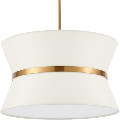 Modern Chandelier with Off-White Fabric Shade and Brass Finished Adjustable Pendant Light for Kitchen Island Living Room Bedroom Hallway, E26, Dia 18 Inch, UL Listed