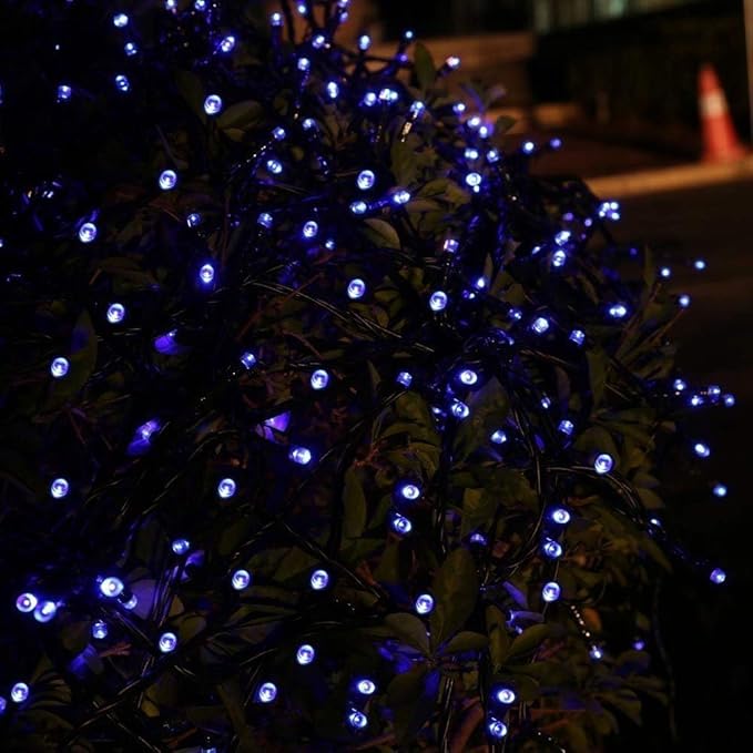 Joomer Solar String Lights, 39FT 100LED Solar Powered Outdoor Fairy Lights, Waterproof 8 Modes Twinkle String Lights for Garden Patio Yard Tree Wedding Christmas Decor (Blue)