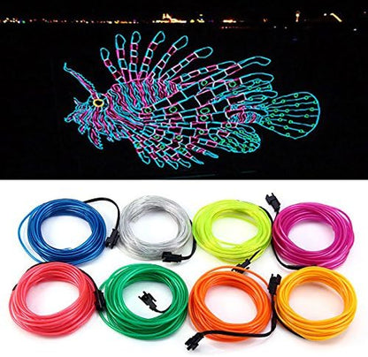 Searik LED Neon Light 16.4ft/5m, Portable Hot Pink EL Wire Glowing Rope Lights LED Strips String Light with Battery Controller for Halloween Decorations Party Favor Festival Car DIY Clothes Decor