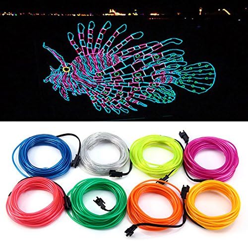Searik EL Wire White Lights 16.4ft/5m, Flexible LED Neon Light Glow EL Wire Rope Tape String Lights with Battery Pack Controller for Halloween Decorations Party Favor Festival Cosplay Decor (White)