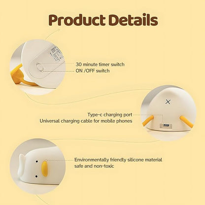 Rytinazzz Lying Cute Duck Lamp Night Light for Kids,Cute Room Decor Silicone Duck Lamp for Baby,Night Lights for Baby Nursery,3-Colors USB Rechargeable Gift for Kids Boys and Mothers Day Gifts