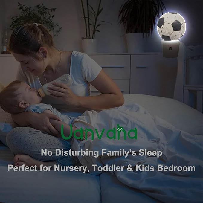 American Soccer Night Light Cartoon Black White Soccer Balls Sports Night Lights Plug into Wall for Boys Girls, Plug-in Nightlight 0.5W LED Lighting for Stairway Hallway Bedroom