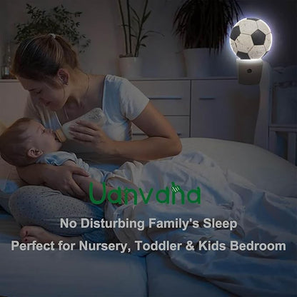 American Soccer Night Light Cartoon Black White Soccer Balls Sports Night Lights Plug into Wall for Boys Girls, Plug-in Nightlight 0.5W LED Lighting for Stairway Hallway Bedroom