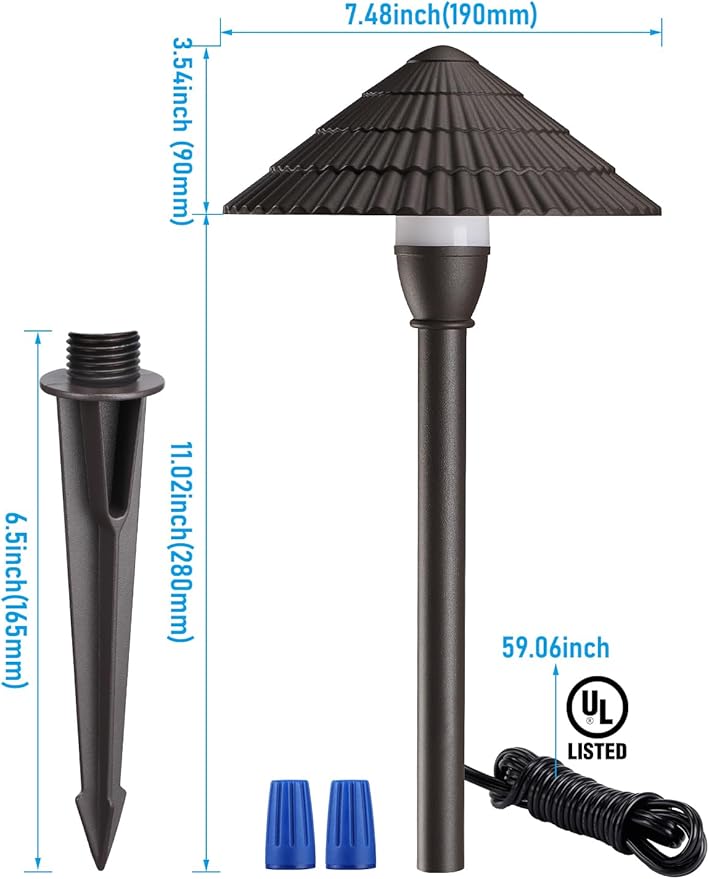 LEONLITE LED Low Voltage Landscape Lights, 3W Cast-Aluminum 12-24V Pathway Light, 5000K Daylight Waterproof Path Lights, ETL Listed Landscape Lighting Wired for Yard Lawn, Bronze, Pack of 4