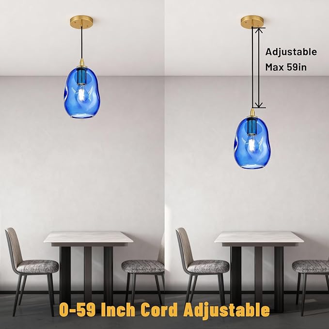 Pendant Lights Kitchen Island Adjustable Organic Globe Modern Gold Ceiling Hanging Light Fixtures for Bar, Counter, Porch, Patio, Over Sink Dining Room,Table 8.5'' Height -Blue