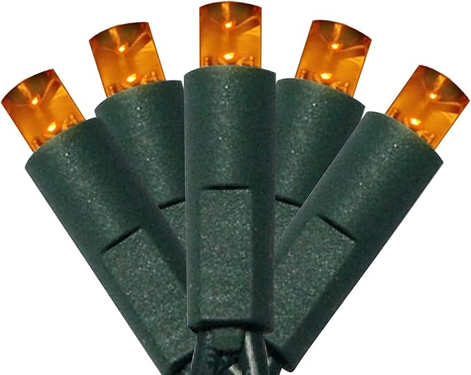 UL Listed 50 Count 5MM Wide Angle Led Christmas Lights Set,Outdoor Mini Led String Lights for Garden Patio Trees Lighting Decoration,17 Feet Green Wire (Orange Color)