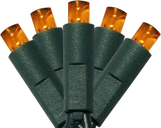 UL Listed 50 Count 5MM Wide Angle Led Christmas Lights Set,Outdoor Mini Led String Lights for Garden Patio Trees Lighting Decoration,17 Feet Green Wire (Orange Color)