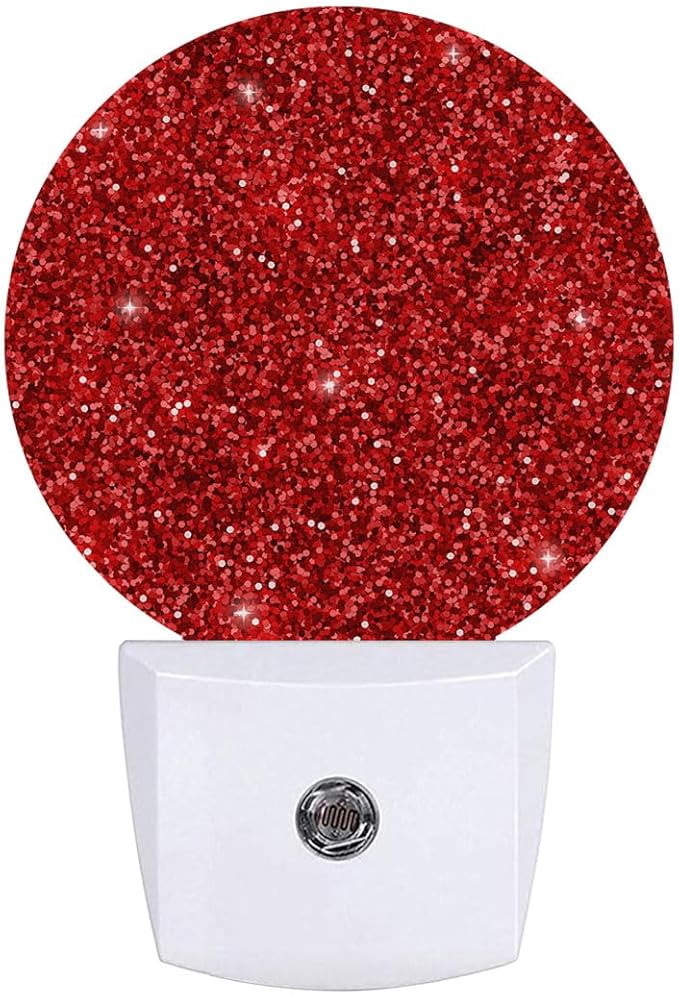 Red Glitter Shine Plug in Night Light Auto Light Round Lamps Energy Saving Gift for Women Men Friends