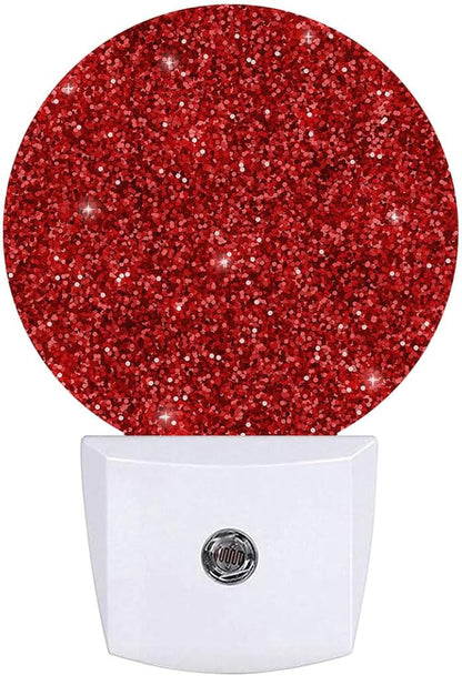 Red Glitter Shine Plug in Night Light Auto Light Round Lamps Energy Saving Gift for Women Men Friends