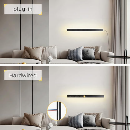 KELUOLY Modern Plug in Long Wall Sconce, 39" Black Matte LED Wall Lights, 20W Warm White 3000K Acrylic Indoor Wall lamp, with 59" Plug Cable for Bedroom, Living Room, Hallway