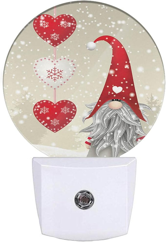 EKOBLA Valentine's Day Gnome Plug-in Night Light, Red Heart & Snowflake LED Nightlight with Auto Sensor, Gift for Men, Women & Kids