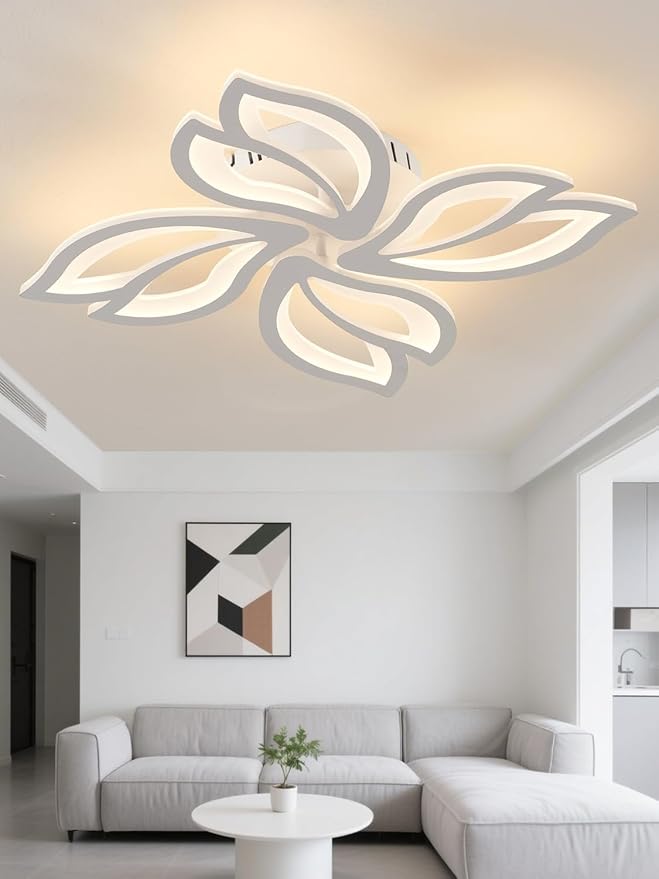22" Modern White Flower Dimmable LED Light Fixtures, Geometric Low Profile Flush Mount Ceiling Light for Bedroom, Kitchen, Living Room