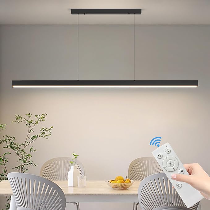 Modern LED Linear Pendant Light, 31IN Ceiling Chandlier Light Fixtures Hanging with Remote Control 3000k-6500K Adjustable Color Temperature Island Light for Dining Room, Kitchen