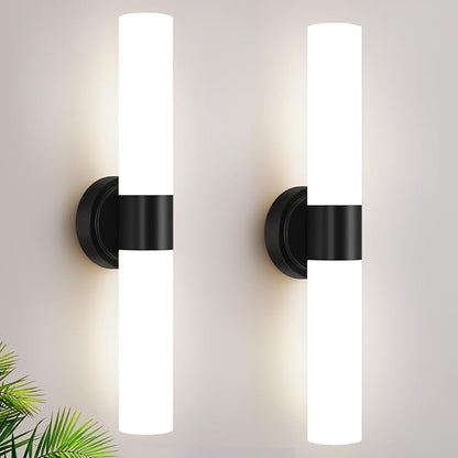 Wall Sconces Set of Two, Modern Bathroom Sconces Wall Lighting with Milky White Glass, Matte Black Sconces Wall Decor Set of 2 for Bathroom Mirror Bedroom Living Room Hallway