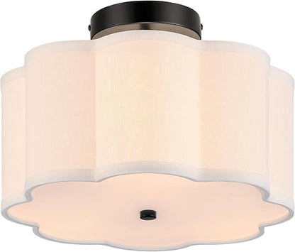 VONLUCE Semi-Flush Mount Ceiling Light, 12.6" Modern 3-Light Ceiling Light Fixture with White Petal-Shaped Shade 3 E26 Sockets for Bedroom Entryway Living Room, Black Finish, ETL Certificated