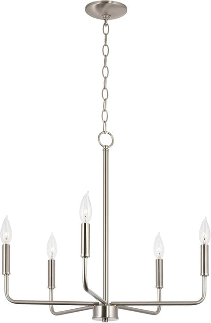 Kira Home Camille 22" Modern 5-Light Chandelier, Minimalist Candle-Style Silver Hanging Fixture, Brushed Nickel Finish