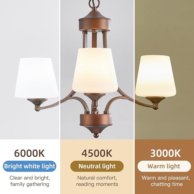 3-Light Oil Rubbed Bronze Chandelier for Dining Room Farmhouse Pendant Light Fixture with Frosted Glass Rustic Ceiling Lighting Modern Hanging Lamp for Kitchen Island Entryway, 47.2" Height Adjustable