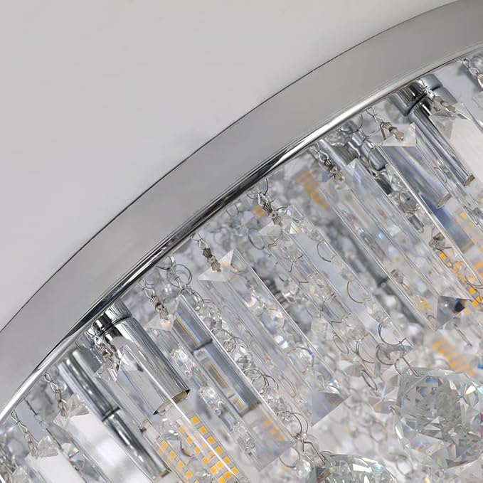 Modern K9 Crystal Raindrop Chandelier Lighting, Flush Mount G9 Base Ceiling Light Fixture Pendant Lamp for Dining Room Bedroom Livingroom Required Height 11''x Width 16''(Chrome)