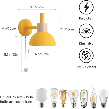 1-Light Nordic Bathroom Wall Sconce with Pull Chain Switch, Modern Vanity Wall Lamp, Bedside Wall Lights for Mirror Kitchen Living Room Hallway Cabinet Porch(Yellow)