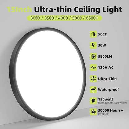 hepside LED Flush Mount Ceiling Light, 15Inch 30W LED Ceiling Lights Fixture,5 Color Temperatures in One,Ultra-Thin Flush Mount Light Fixture for Closet Bathroom Hallway Bedroom Laundry