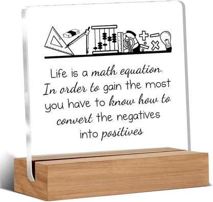 Math Teacher Gift for Women Men, Inspirational Math Classroom Decor, Teacher Christmas Birthday Retirement Gifts for Mathematician Acrylic Plaque Office Desk Decor 4 × 4 Inch