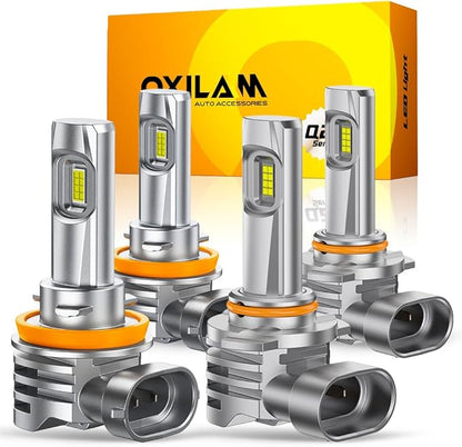 OXILAM H11 9005 Light Bulbs Combo, 320000lm 800% Brighter 6500K Cool White Light, 1:1 Size H11/H9/H8 9005/HB3 Fog DRL Light Halogen Replacement, Pack of 4
